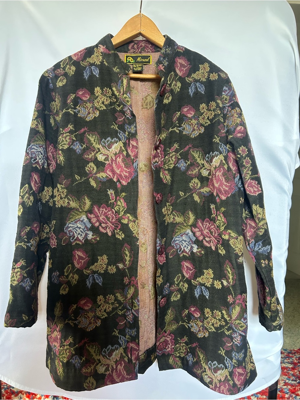 Mirasol Floral Tapestry Jacket in Black and Rose